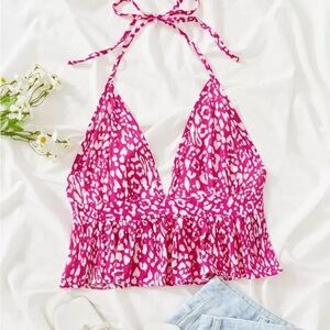 SHEIN Pink and White Halter Tank Top